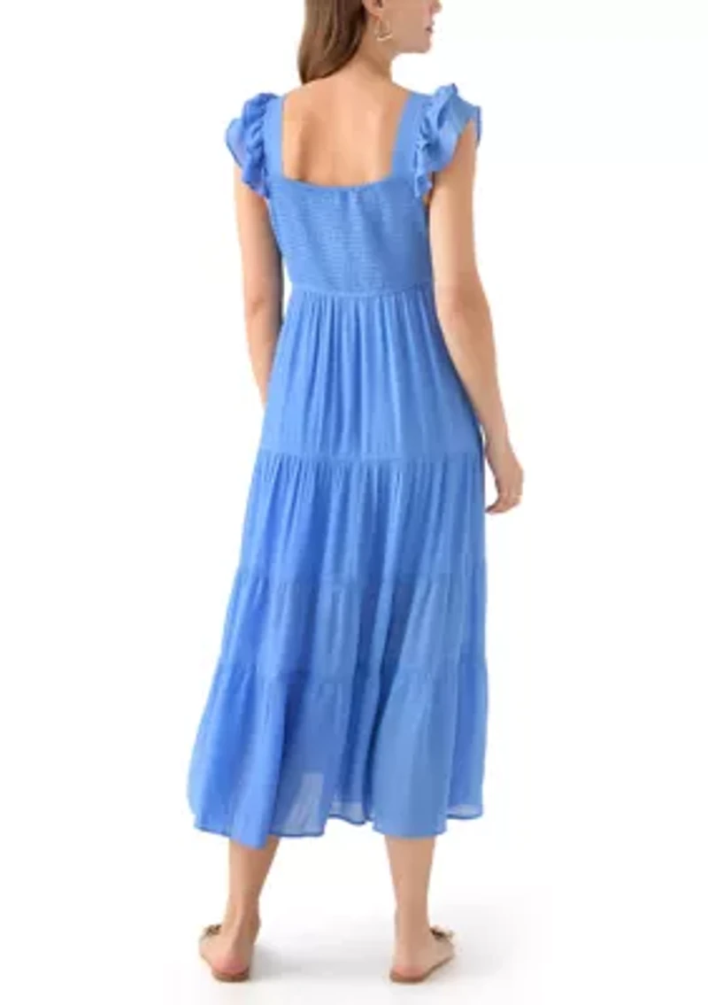 Women's Flutter Sleeve Square Neck Smocked Midi Dress