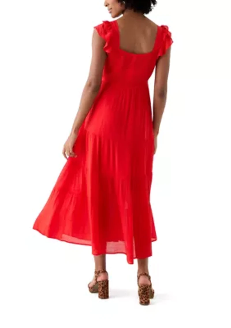 Women's Flutter Sleeve Square Neck Smocked Midi Dress