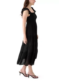 Women's Flutter Sleeve Square Neck Smocked Midi Dress
