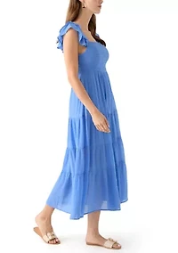 Women's Flutter Sleeve Square Neck Smocked Midi Dress