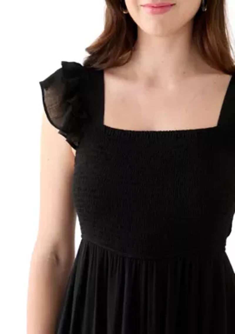 Women's Flutter Sleeve Square Neck Smocked Midi Dress