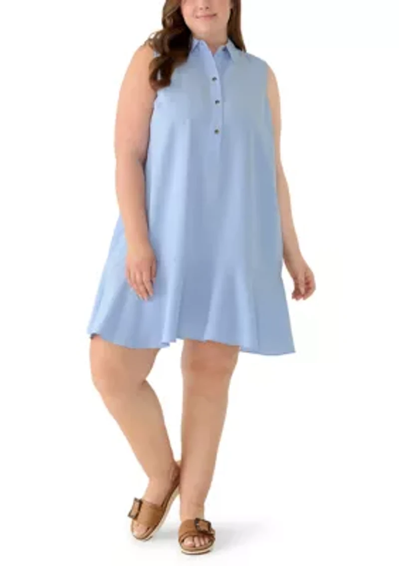 Women's Sleeveless Ruffle Hem Mini Shirtdress