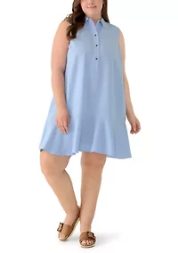 Women's Sleeveless Ruffle Hem Mini Shirtdress