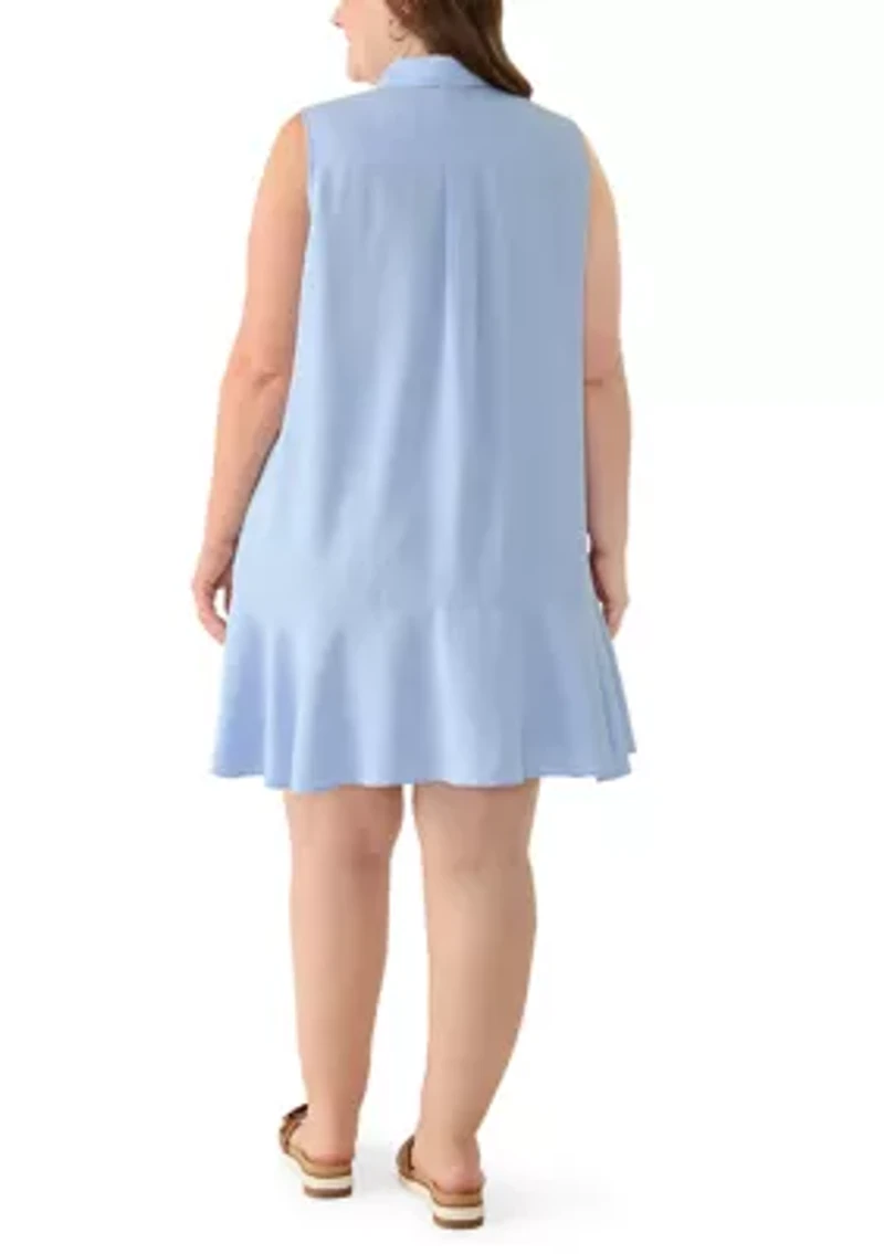 Women's Sleeveless Ruffle Hem Mini Shirtdress