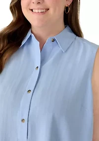 Women's Sleeveless Ruffle Hem Mini Shirtdress