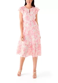 Women's Short Sleeve Crew Neck Floral Print Midi Dress