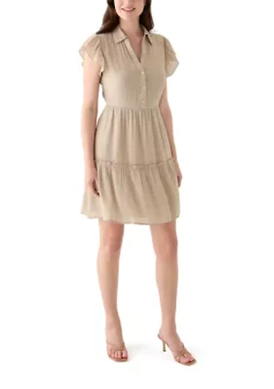 Women's Flutter Sleeve Solid A-Line Dress