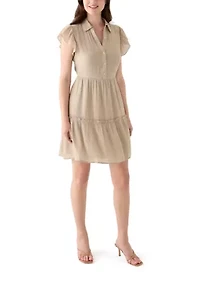 Women's Flutter Sleeve Solid A-Line Dress