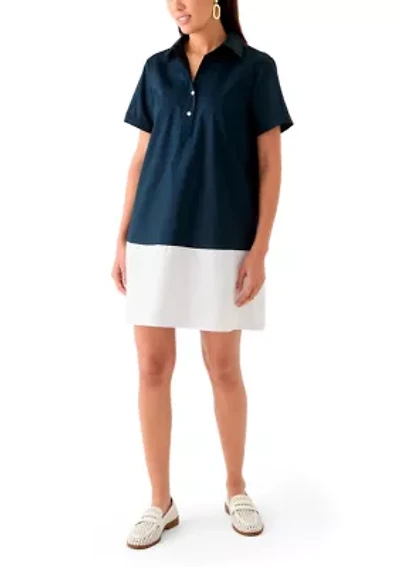 Women's Short Sleeve Collar Color Block Shirtdress