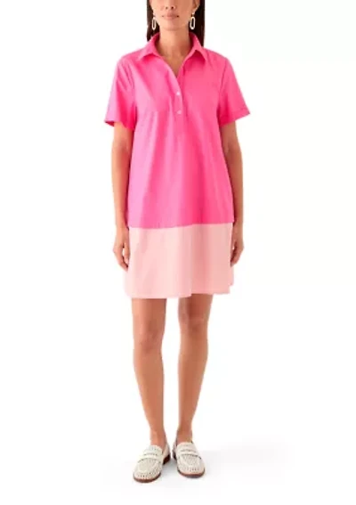 Women's Short Sleeve Collar Color Block Shirtdress