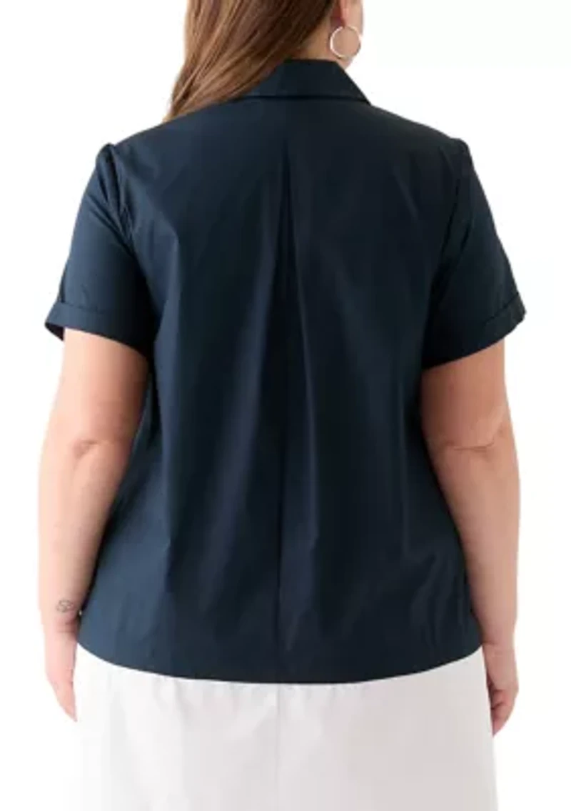 Plus Short Sleeve V-Neck  Cotton A-Line Dress