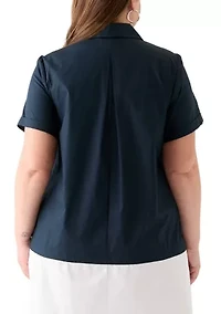 Plus Short Sleeve V-Neck  Cotton A-Line Dress