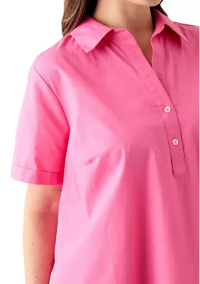 Plus Short Sleeve V-Neck  Cotton A-Line Dress