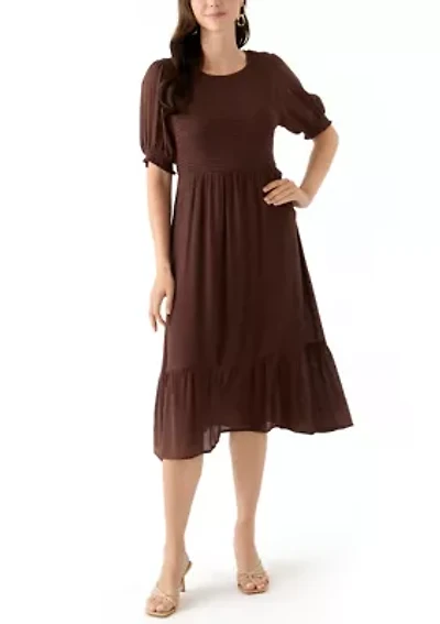 Women's Puff Sleeve Smocked Midi Dress