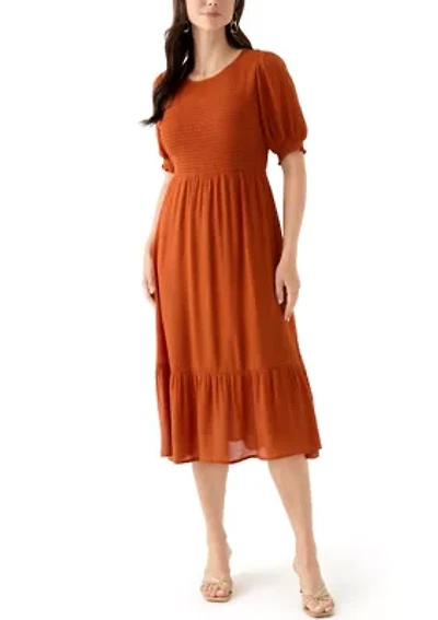 Women's Puff Sleeve Smocked Midi Dress