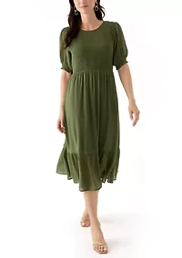 Women's Puff Sleeve Smocked Midi Dress