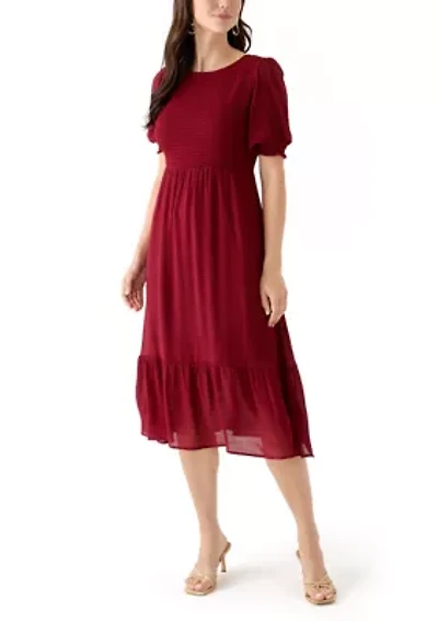 Women's Puff Sleeve Smocked Midi Dress