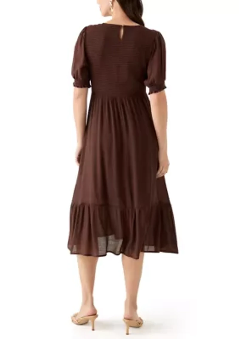 Women's Puff Sleeve Smocked Midi Dress
