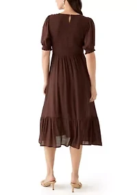 Women's Puff Sleeve Smocked Midi Dress
