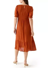 Women's Puff Sleeve Smocked Midi Dress