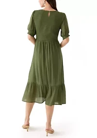 Women's Puff Sleeve Smocked Midi Dress