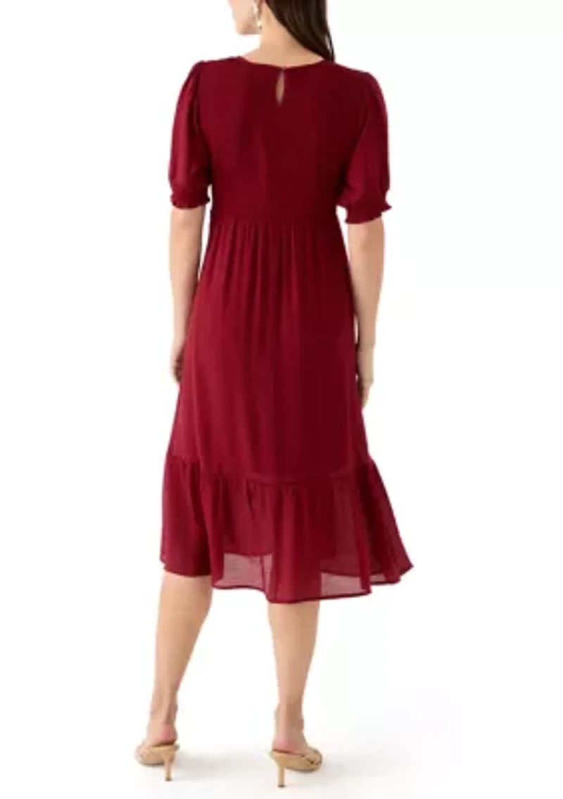 Women's Puff Sleeve Smocked Midi Dress