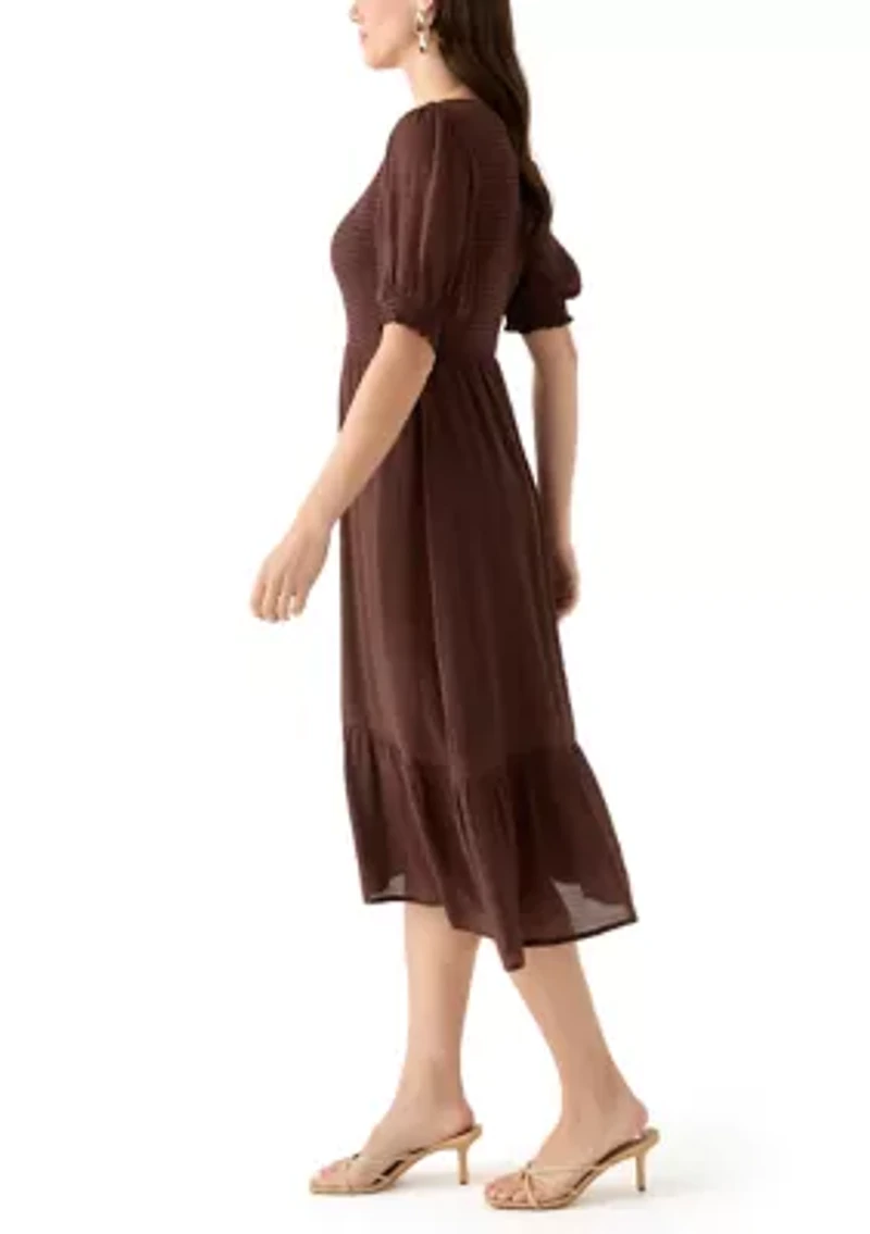 Women's Puff Sleeve Smocked Midi Dress