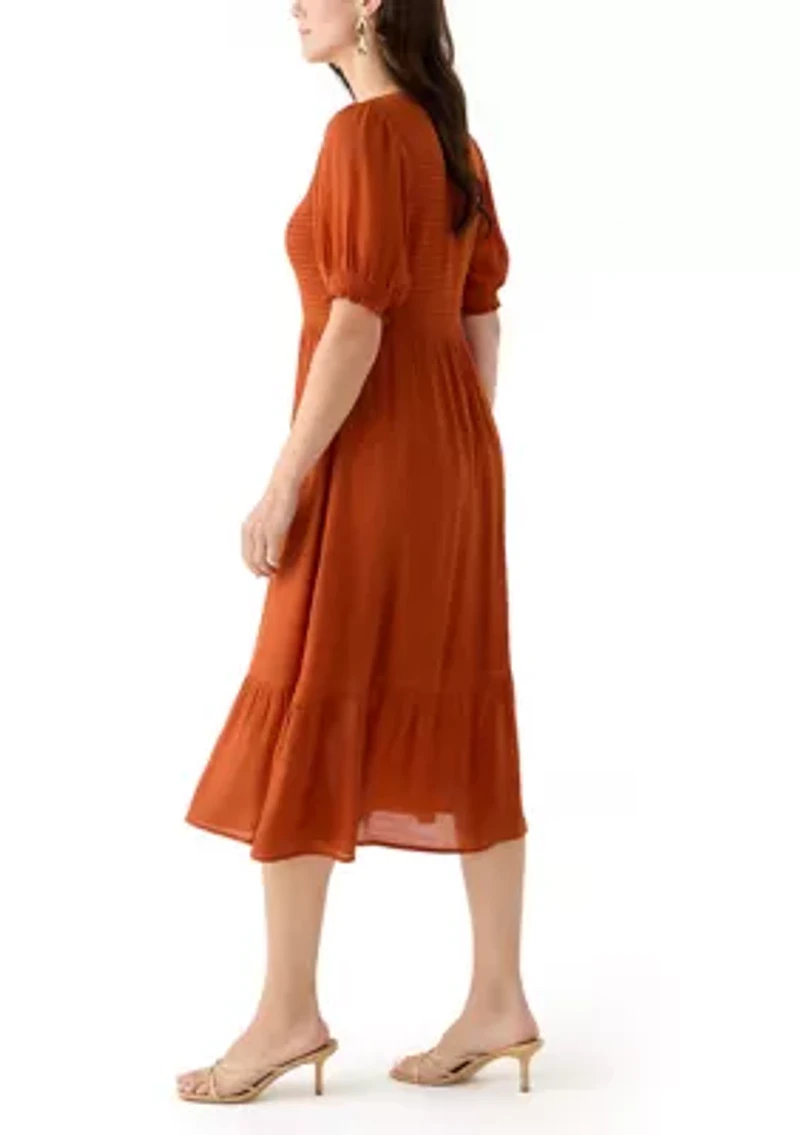 Women's Puff Sleeve Smocked Midi Dress