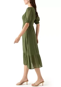 Women's Puff Sleeve Smocked Midi Dress