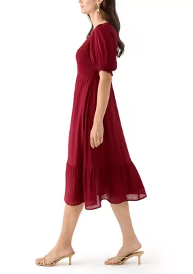 Women's Puff Sleeve Smocked Midi Dress