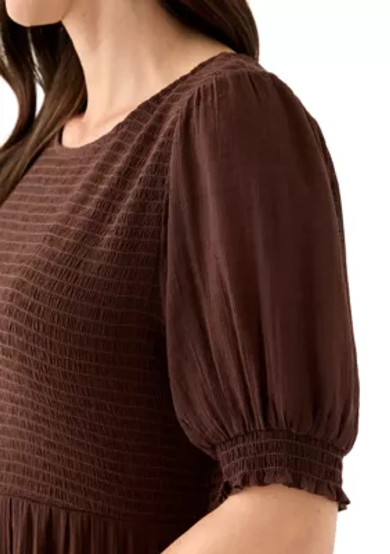 Women's Puff Sleeve Smocked Midi Dress