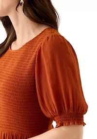 Women's Puff Sleeve Smocked Midi Dress