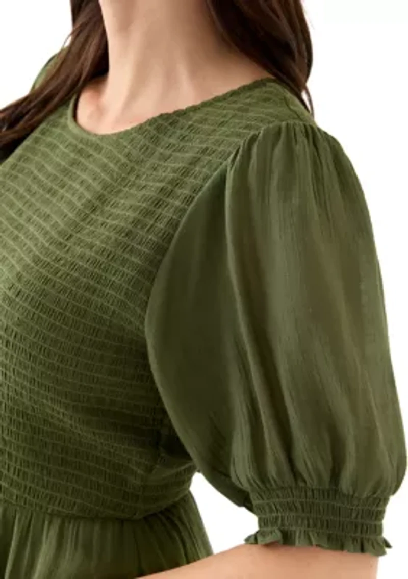 Women's Puff Sleeve Smocked Midi Dress