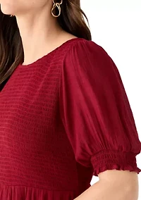 Women's Puff Sleeve Smocked Midi Dress