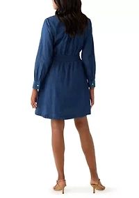 Women's Long Sleeve Smocked Denim Dress