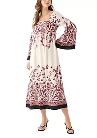 Women's Long Bell Sleeve Floral Maxi Dress