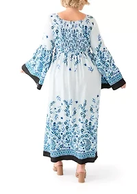 Plus Bell Sleeve Square Neck Floral Print Maxi Dress
