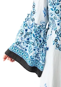 Plus Bell Sleeve Square Neck Floral Print Maxi Dress