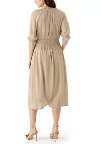 Women's Elbow Sleeve V-Neck Solid Midi Dress