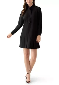 Women's Long Sleeve Mock Neck Solid Crepe A-Line Dress