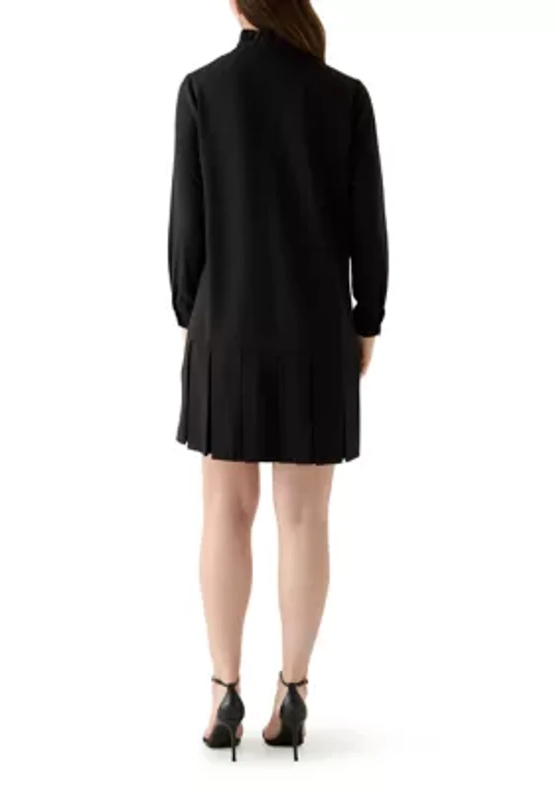 Women's Long Sleeve Mock Neck Solid Crepe A-Line Dress