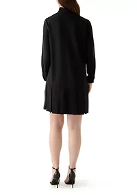 Women's Long Sleeve Mock Neck Solid Crepe A-Line Dress