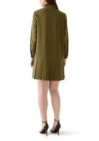 Women's Long Sleeve Mock Neck Solid Crepe A-Line Dress