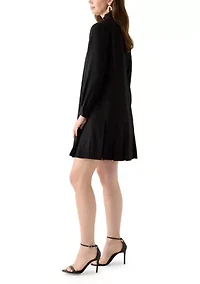 Women's Long Sleeve Mock Neck Solid Crepe A-Line Dress