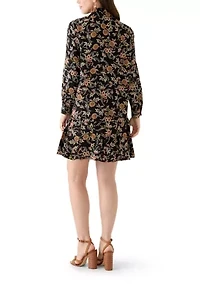 Women's Long Sleeve Floral Ruffle Neck Mini Babydoll Dress