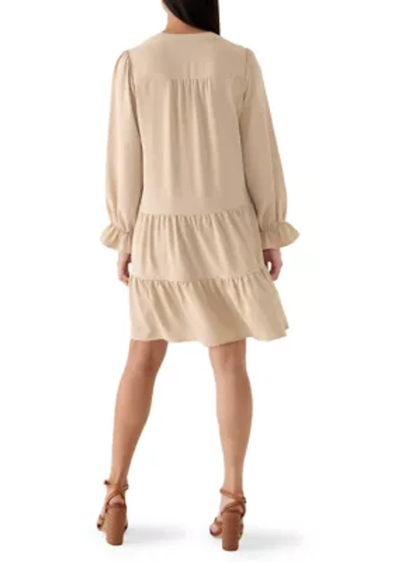Women's Long Sleeve Solid Airflow A-Line Dress