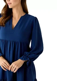 Women's Long Sleeve Solid Airflow A-Line Dress