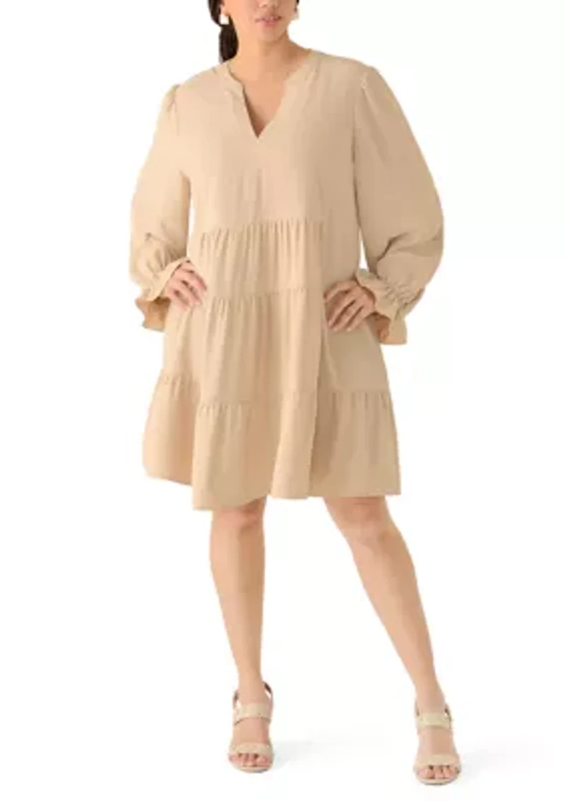 Plus Long Sleeve Tiered Babydoll Dress