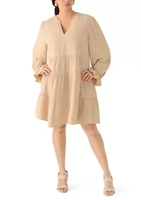 Plus Long Sleeve Tiered Babydoll Dress
