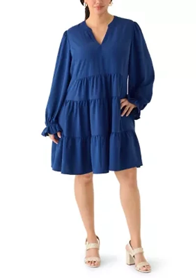 Plus Long Sleeve Tiered Babydoll Dress